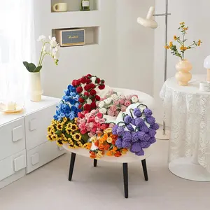 Crochet Flower Bouquet Throw Blanket, Handmade Knitted Blanket with Rose Flowers, Cute Romantic Gift for Her Girlfriend Mom Mother’s Day Valentine Wedding Anniversary Birthday, Pink and White