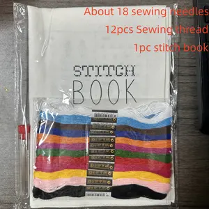Embroidery Practice Book with 18 Embroidery Needles, 12 Sewing Threads, Ideal for Beginners & Hobbyists DIY Craft Kit, Portable Sewing Set, Needle Crafts Kit