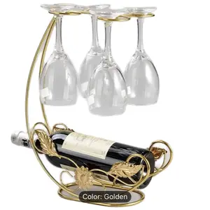 [Vintage European Wine Rack] Vintage European Wine Rack - Heavy-Duty Metal Wine Bottle and Glass Holder Organizer | Space-Saving Countertop or Table Decor for Dining Room, Kitchen, Party - Elegant Home Decoration Gift for Wine Lovers (1 Bottle & 4 Glasses