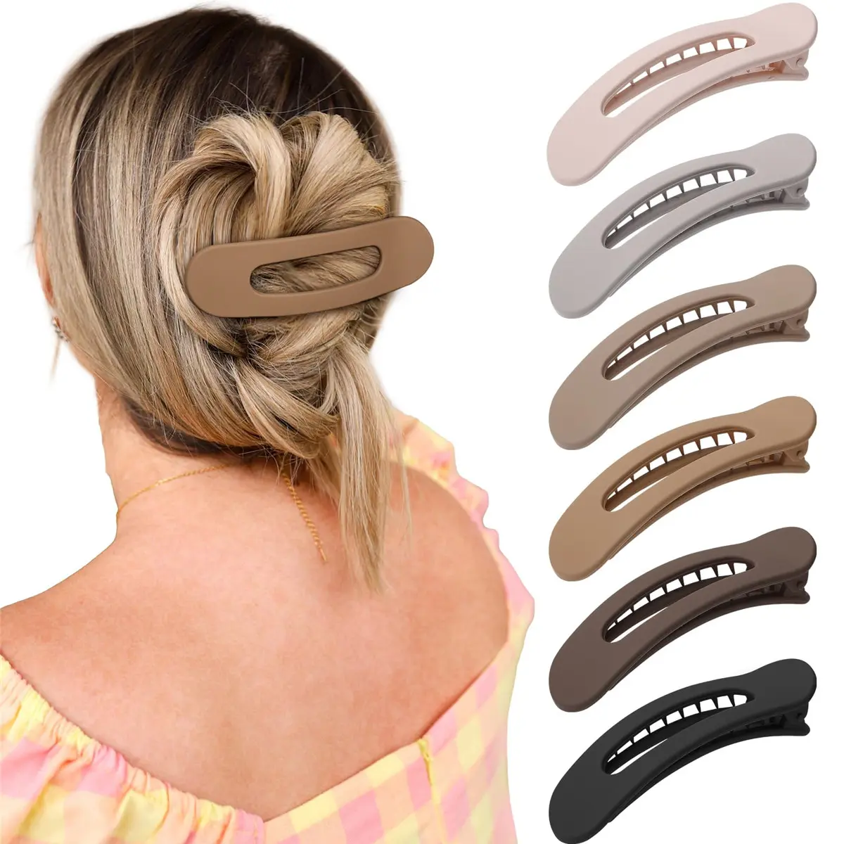 Elegant French Flat Hair Clips for Women - 6-piece Suit Flat Claws for Thin Thick Hair Strong Hold No Slip Grip Hair Claw Clips for Women Girls