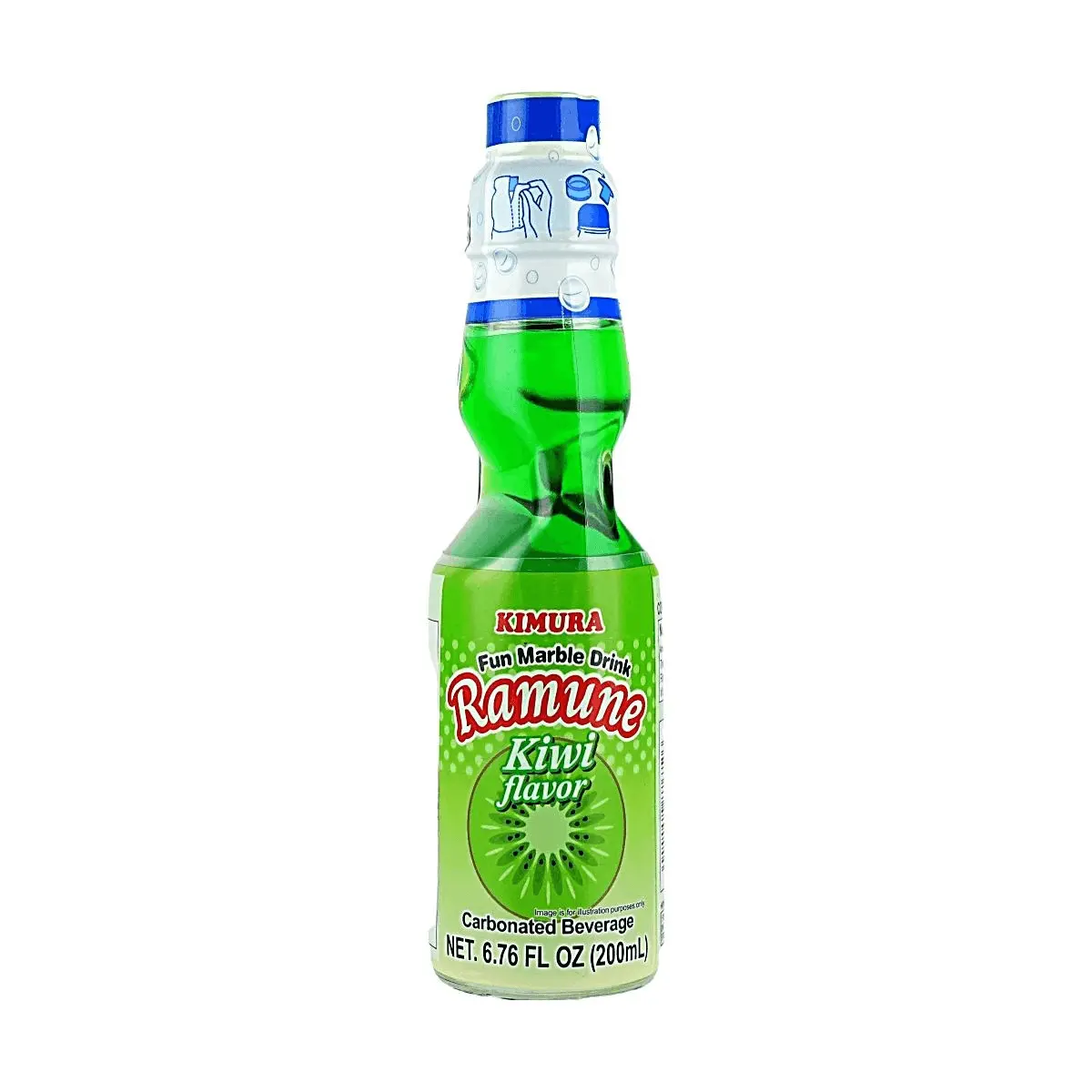 KIMURA DRINK Japanese Ramune Soda - Kiwi Flavor, 200ml Bottle - Unique Marble Soda for Refreshment