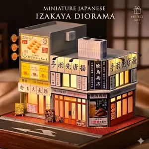 DIY Book Nook Kit, Japanese Izakaya 3D Wooden Puzzle Miniature House Kit with LED Light, Retro Storefront Bookshelf Insert Decor, Creative Gift for Adults & Teens
