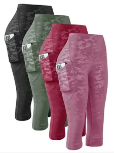 4PCS Women's High-Waisted Camo Yoga Pants with Pockets, Sporty Tight-Fit Gym Leggings, Activewear Bottoms, Soft Comfortable All-Season Activewear