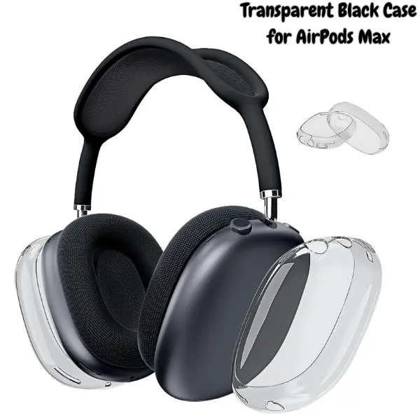 Transparent Black Case for AirPods Max 2/1 | Soft TPU Protective Cover with Anti-Scratch Design | Slim Fit Shockproof Headphone Case Compatible with AirPods Max USB-C & Lightning | Wireless Headphones Accessories