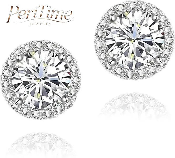 PERITIME Summer Collection Halo Stud Earrings – Round Cut CZ Diamond Look, Fine Jewelry for Everyday Wear, Ideal Gift for Birthday & Anniversary, Unisex 925 Sterling Silver Hypoallergenic Nickel-Free Earrings