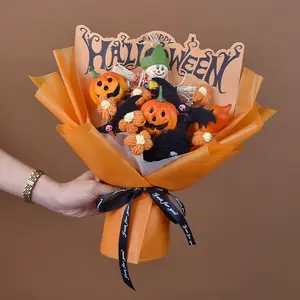Handmade Yarn Flower Bouquet, Halloween Doll Bouquet with Pumpkin, Ghost and Devil Design, Birthday Gift for Girlfriend, Home Decor Ornament, Halloween Atmosphere Decoration, New Halloween Products