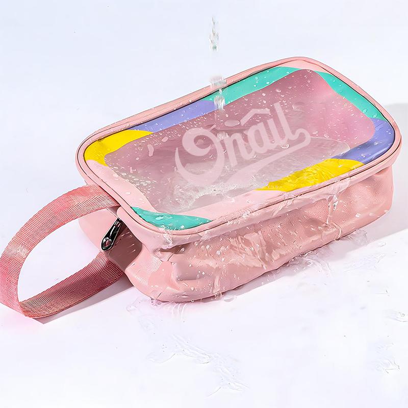 ONAIL Colorful Women's Travel Toiletries Bag 4-Piece Set with Handle, Large Capacity Translucent Waterproof Travel Cosmetic Bag, Durable PVC Material Makeup Organizer Pouch Makeup Storage Organizer Zip