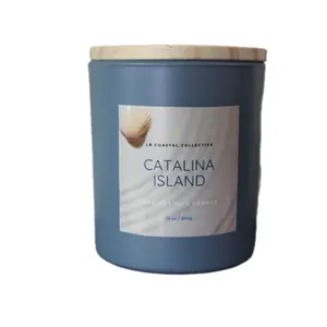Catalina Island Candle by LB Coastal Collective - Blue Jar with Wooden Lid - Scented Wax Fuel Candle
