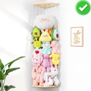 Adjustable height corner hanging rack/net for stuffed animals.