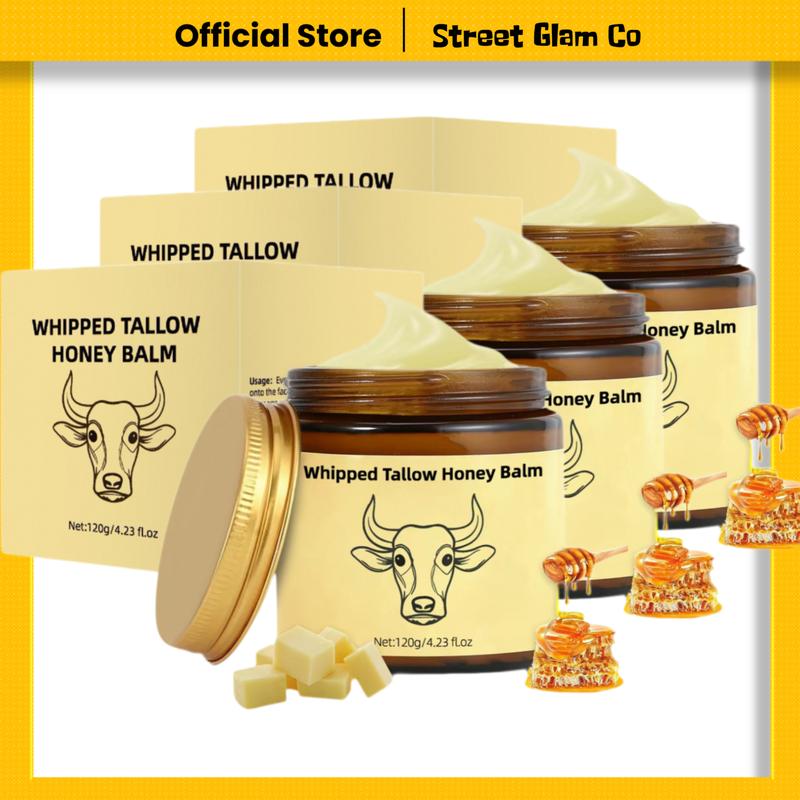 【Buy 120G/4.23oz Get 240G Free】Whipped Tallow Honey Balm Organic Grass 4.23oz/120G Fed Beef Tallow for Skin Natural Hydrating Moisturizer with Honey Balm Deep Nourishment for Face & Body Cream120G/240G/360G