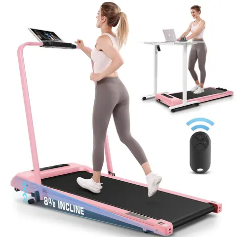 Ancheer Pink Under-Desk Treadmill Walking Pad - No-Assembly Exercise Machine, 350 lbs Capacity, Remote Control, Portable Walkpad Treadmills for Home Workout, Office Cardio Gear