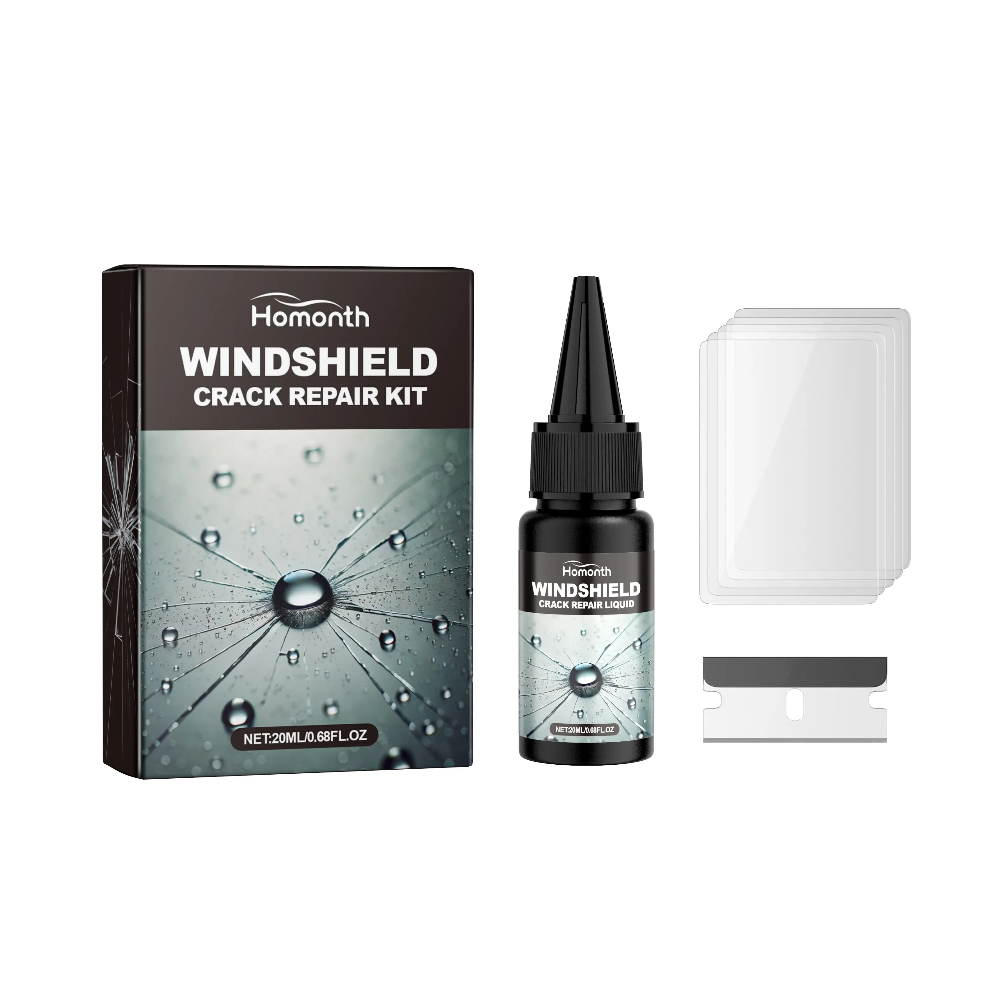 Homonth Windshield Crack Repair Kit Car Windshield Nano Repair Liquid Set Quick Repair Cracks Clear Vision Safe Travel