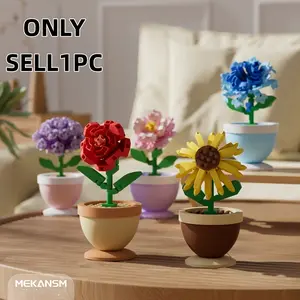 Seasonal Flower Pot Blocks Set, Abs Material Floral Theme Desktop Decor, Creative Building Toy, Romantic Valentine's Gift, Multi-Color Options