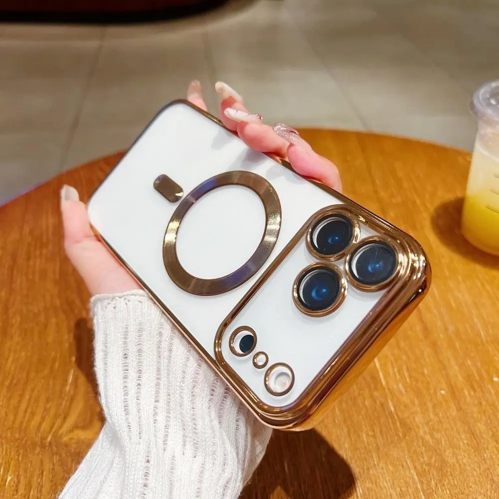 Luxury For Magsafe Magnetic Phone Case For iPhone 17 Pro Max Air 16 15 14 13 12 11 Plus Transparent Soft Plating Lens Protection Cover