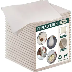 24 count 20 x 20 Inches Cheese Cloths Bulk, Grade 100, Hemmed Cheesecloth for Straining Unbleached  Muslin Cloth  for Thanksgiving Turkey Cooking Baking Juicing Cheese Making