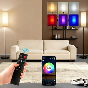 FRIDEKO HOME 1 Pack Dimmable Floor Lamps for Living Room, Modern Corner Lamp with Remote, 9W Smart Bulb, Beige Shade, 16 Million Colors, RGB Mode, 30-Minute Timer, Music Rhythm, 800 Lumens, Stepless Dimming, Ideal for Kids Room & Bedroom