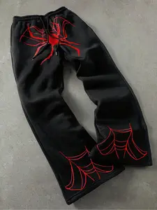 Men's Spider Print Jogger Pants, Casual Street Style Sweatpants, Fashionable Halloween, All-Season Fitted Sportswear