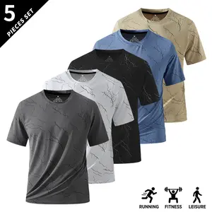Pack of 5 – Summer Men’s Sports Casual T‑Shirts, Stylish Color‑Block Crew Neck Short Sleeve, Quick‑Dry Breathable Tops, Suitable for Gym, Everyday Outdoor Running, Couples Matching, Father’s Day Gift, Workout Wear