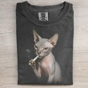 Vintage Sphynx Cat Shirt, Funny Smoking Cat Graphic Tee, Hairless Cat Meme T-Shirt, Edgy Humor Pet Lover Shirt, Comfort Colors Vintage Washed Tee, Gift for Cat Lovers, Gift for Men, Gift for Women, Crew Neck T-shirt, Trending T-shirt
