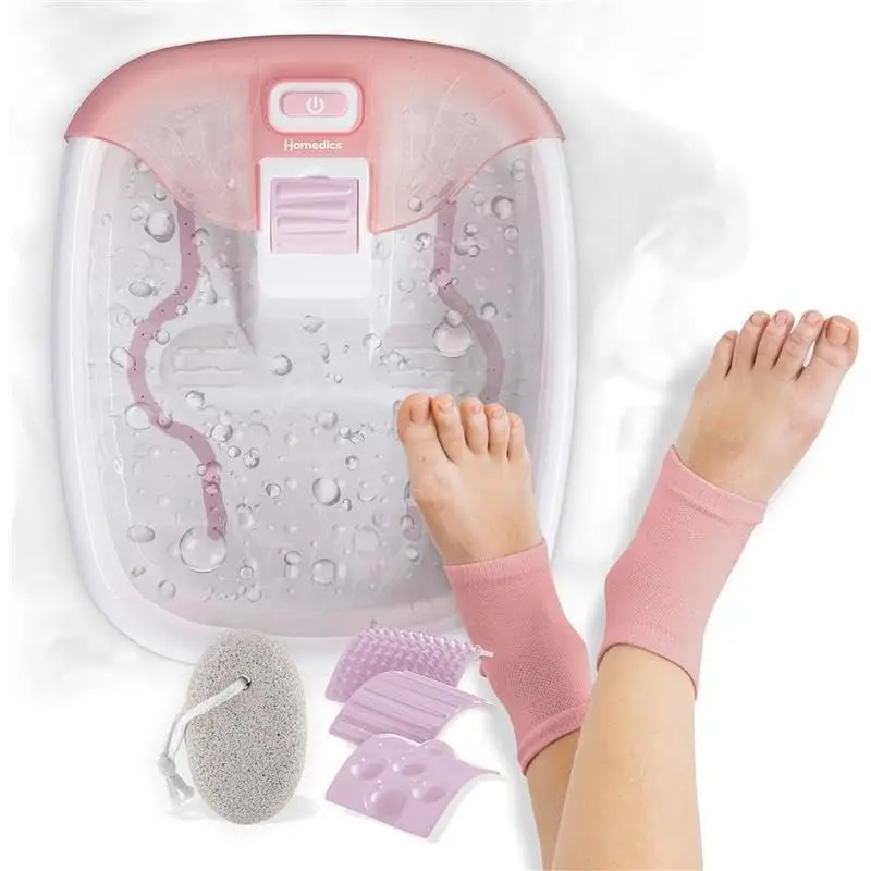 Bubble Bliss® Deluxe Footbath Gift Set – Heated Foot Spa with Invigorating Bubbles, 3 Massage Attachments, Pumice Stone, Moisturizing Heel Socks & Splash Guard for Ultimate Relaxation Pink