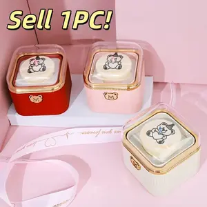 1PC Round Corner Flip Rotating Bear Cake Candle Jewelry Box, Automatic Rotating Ring Necklace Organizer Box, Ideal Gift for Mother's Day, Proposal, Wedding, Graduation, Back to School, Valentine's Day, Birthday & Christmas