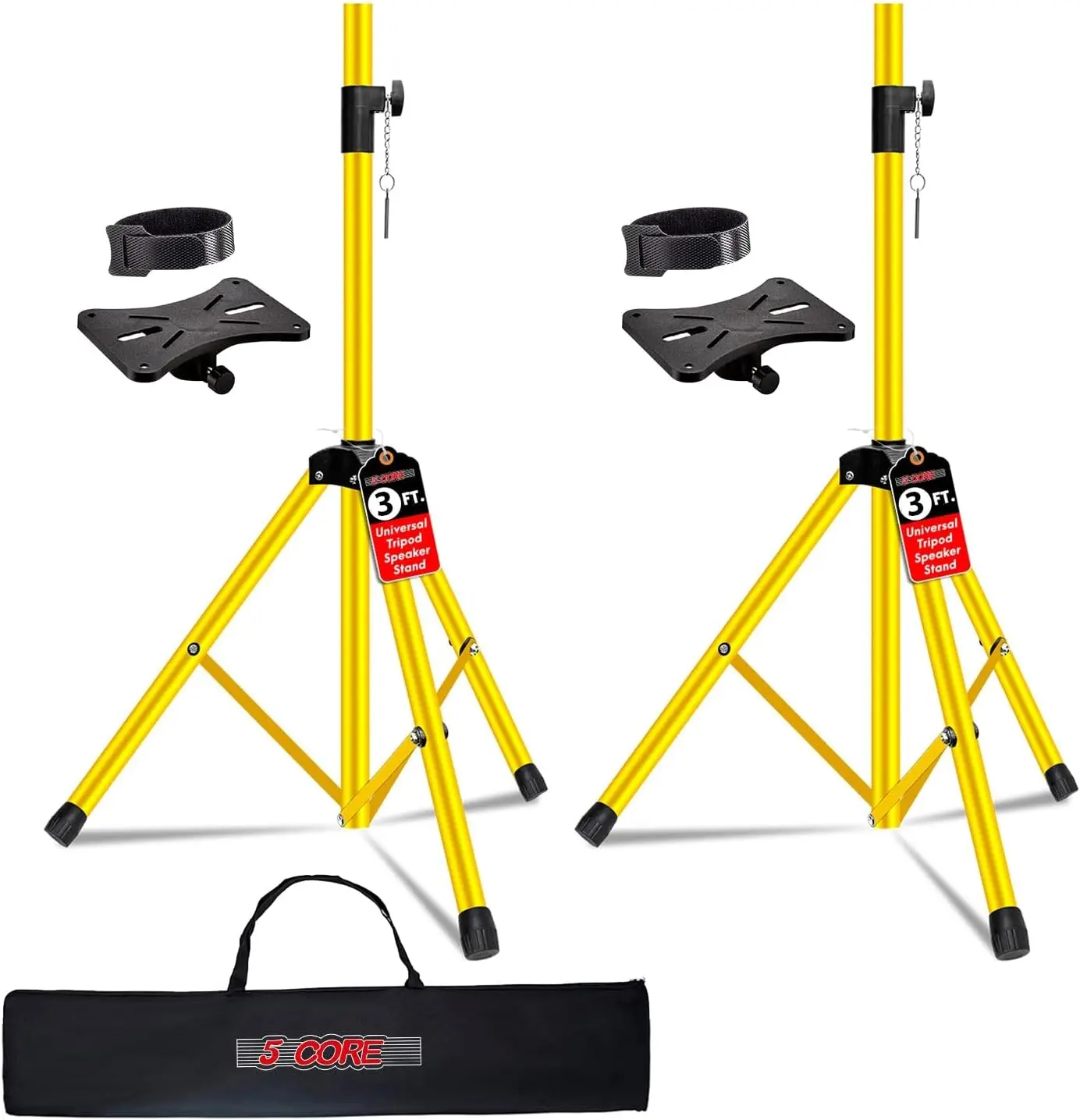 5 Core Speaker Stand Pair Universal Mount Steel Construction 132 Lb Capacity Stable Tripod w/Adjustable Height 36” w 35mm Compatible Insert Metal Safety Pin Included Bag