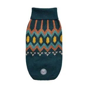 Heritage Fair Isle Dog Sweater – Retro Nordic Teal Knit Winter Dog Sweaters