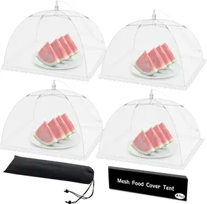Mesh  Covers for Outdoors - 4 Pack Upgraded Large 17x17 in Outdoor Party  Cover Tent Collapsible Picnic Nets Umbrella Screen Pop Up  Dome for Outside (White)