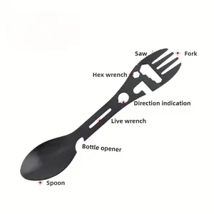 Stainless Steel Multi-Functional Outdoor Tool Set, Tactical Fork Knife Bottle Opener Wrench Camping Hiking Survival Gear, Camping Tools