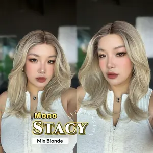 JBEXTENSION STACY MONO Monofilament Handmade Wig 6X5 Full Monofilament Hand Tied Top Wig 18 Inches Mono Lace Wig with Anti-slip Silicone Strips Glueless Wig STACY MONO【BENDY EAR TABS】