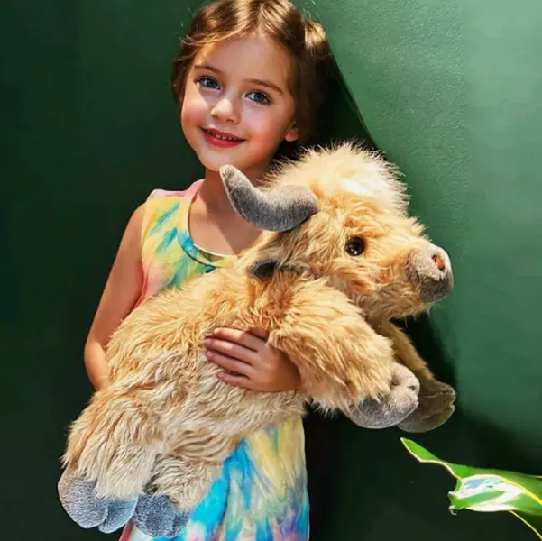Realistic Highland Cow Plush Toy, Soft Fluffy Long‑Hair Stuffed Cow for Kids