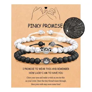 2Pcs Couples Gift Ideas, 100 Languages I Love You,Bracelets for Him Her on Valentine's Day Christmas Anniversary Birthday