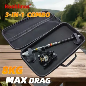 3-in-1 Fishing Kit, Fishing Tackle Kit, Telescopic Fishing Rod, Spinning Reel Combo, 5.2:1 Gear Ratio, 5+1 BB, 8KG Drag, Foldable Handle, Carbon Fiber, Stainless Guides, Freshwater & Saltwater, Lightweight Carry Bag, Premium Fishing Gear