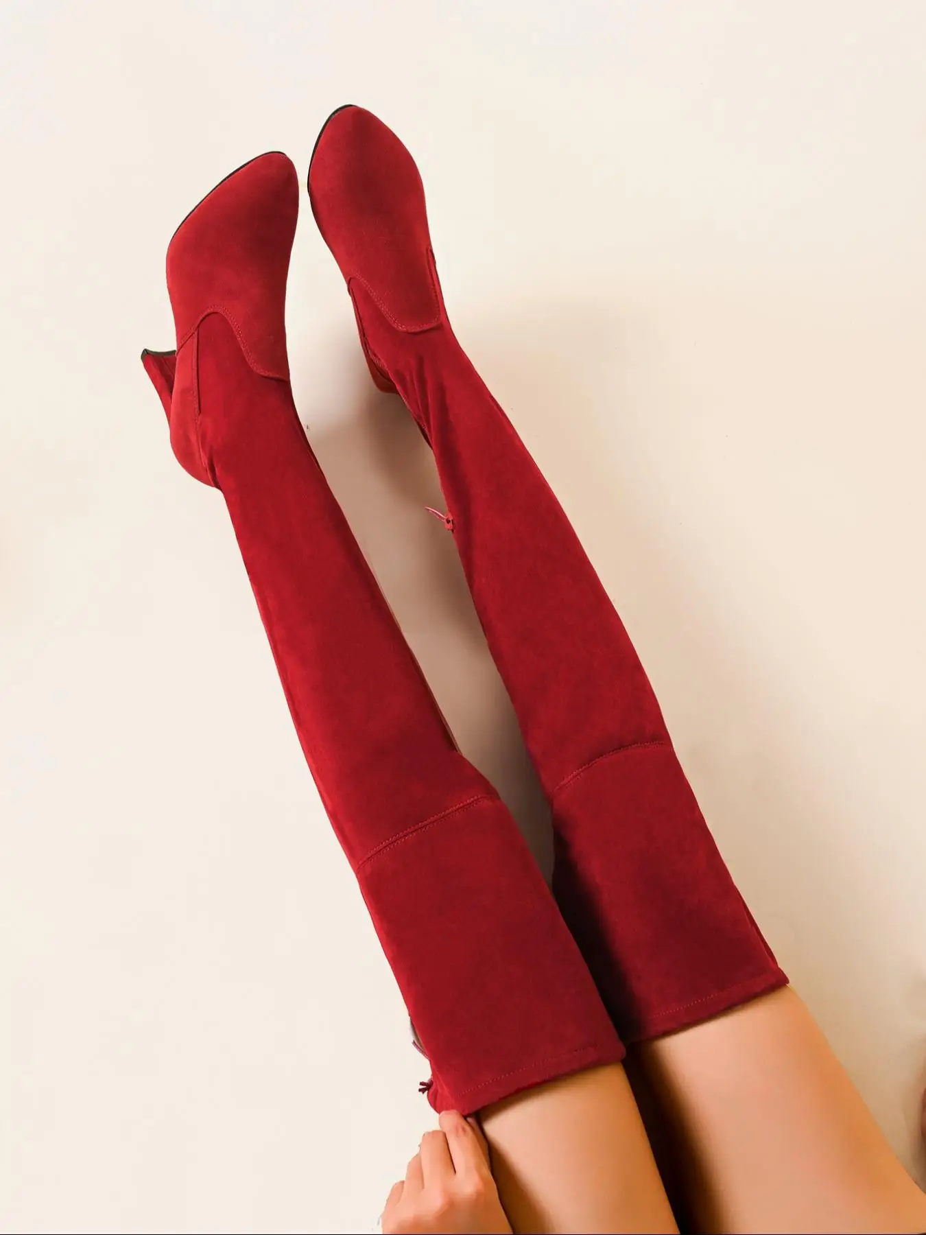 Women's Fashion Tie Back Over The Knee High Heel Boots, Pointed Toe Chunky Heel Boots for Fall & Winter, Female All-match Trendy Shoes for Daily Wear