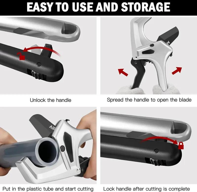 Heavy Duty Ratchet PVC Pipe Cutter – Cuts Up to 3" – One-Click Blade Replacement – Sharp Shears for PVC, PEX, Plastic Pipes – Clean, Effortless Cuts – Extra Spare Blade Included