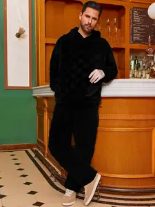 Men's Large Fleece Hoodie and Jogger Set, Windproof Warm Vintage Plaid Casual Wear, Soft Comfortable Fabric, Unisex Winter Plaid Set