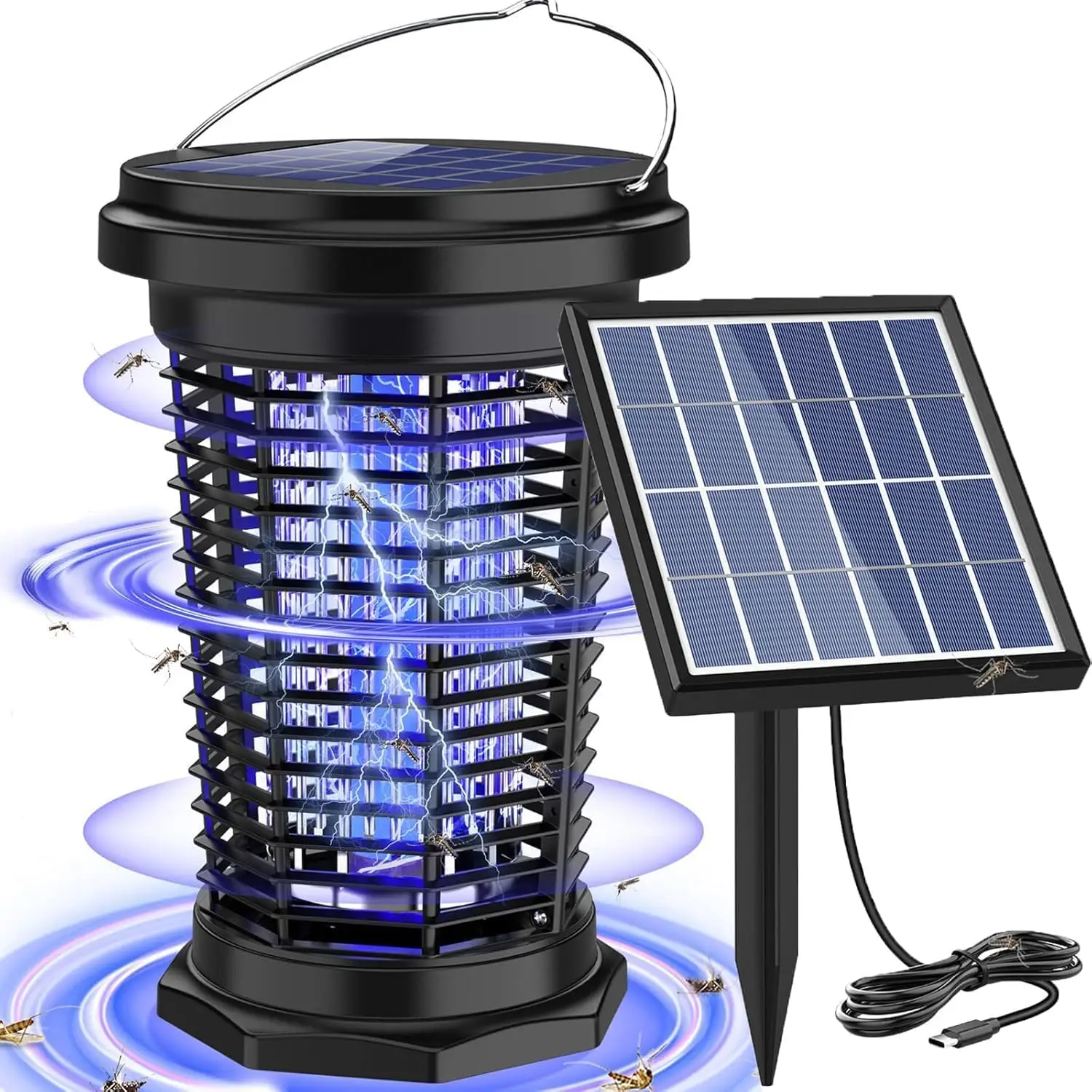 PALONE Bug Zapper for Outdoor & Indoor, USB Rechargeable Solar Bug Zapper with 5.5W Solar Power, Electric Fly Traps, Insect Zapper for Patio, Backyard