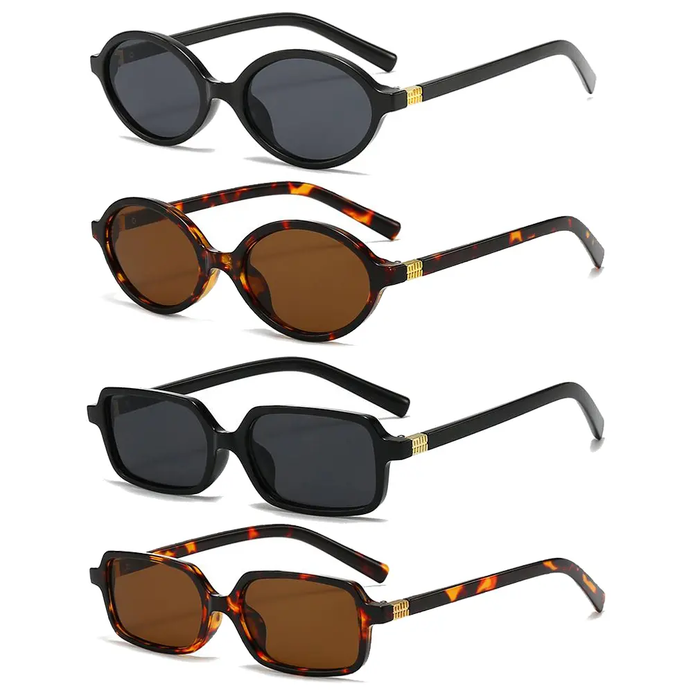 【SummerVibes】2/4Pcs Retro Rectangular Oval Sunglasses for Women Vintage Fashion Trendy Funny Small Thin Slim Narrow 90s Square Sunnies