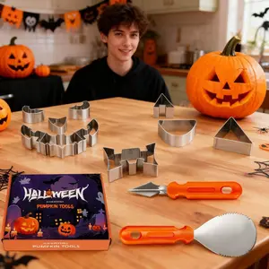 12PCS Halloween Pumpkin Carving Kit, Stainless Steel Jack-O'-Lantern Stencils with 2 Engraving Tools with Protective Edges for Halloween Lanterns, DIY Creative Holiday Decoration Set for Family Fun, Gift Box Included