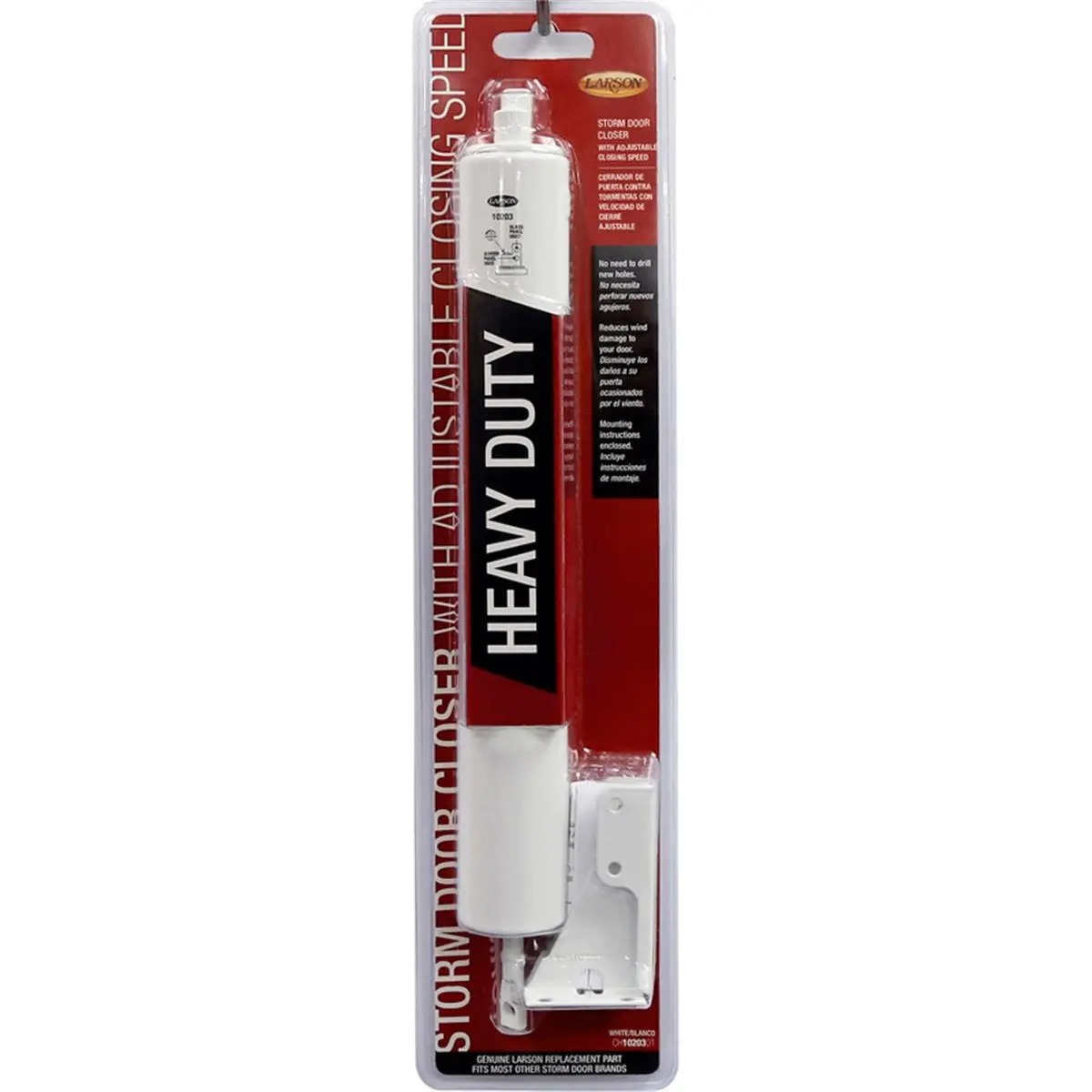 Larson Heavy-Duty Grade-1 Aluminium Pneumatic Door Closer, 1.5 in, 9 lbs, White, Smooth Closing Action, Adjustable, Includes Mounting Brackets & Screws