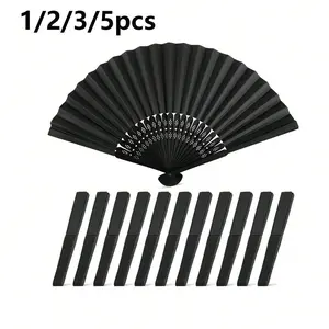 1/2/3/5pcs Paper Bamboo Folding Hand Fan Set, Includes Gift Bag and Thank You Card, Wedding Party Decor, Summer Accessory, Lady Fans