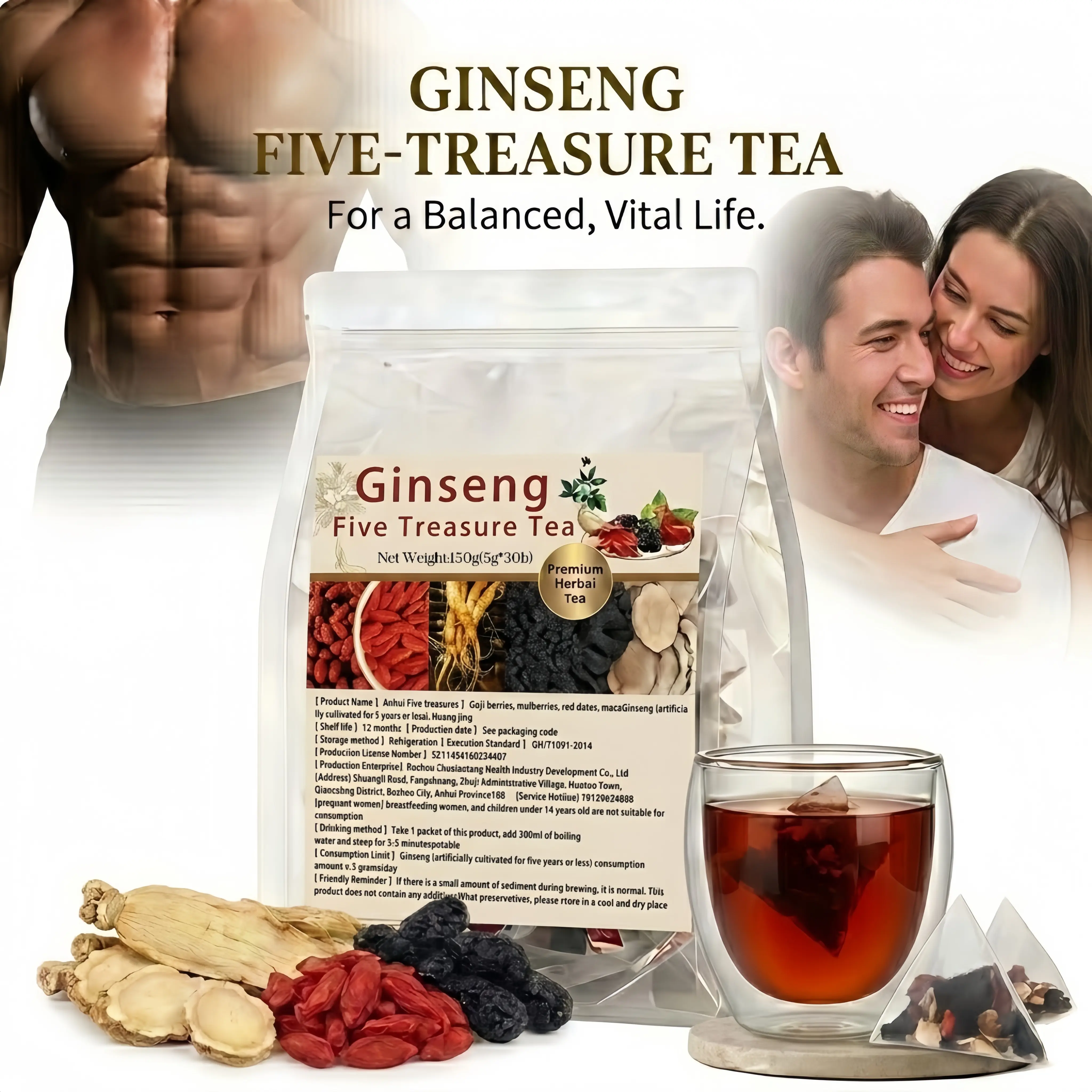 Organic Kidney Health Herbal Beverage - Organic Tea Blend with Goji, Maca Powder, Red Dates, Mulberry - Daily Vitality & Detox for Adults (30 Tea Bags, Herbal Drink)