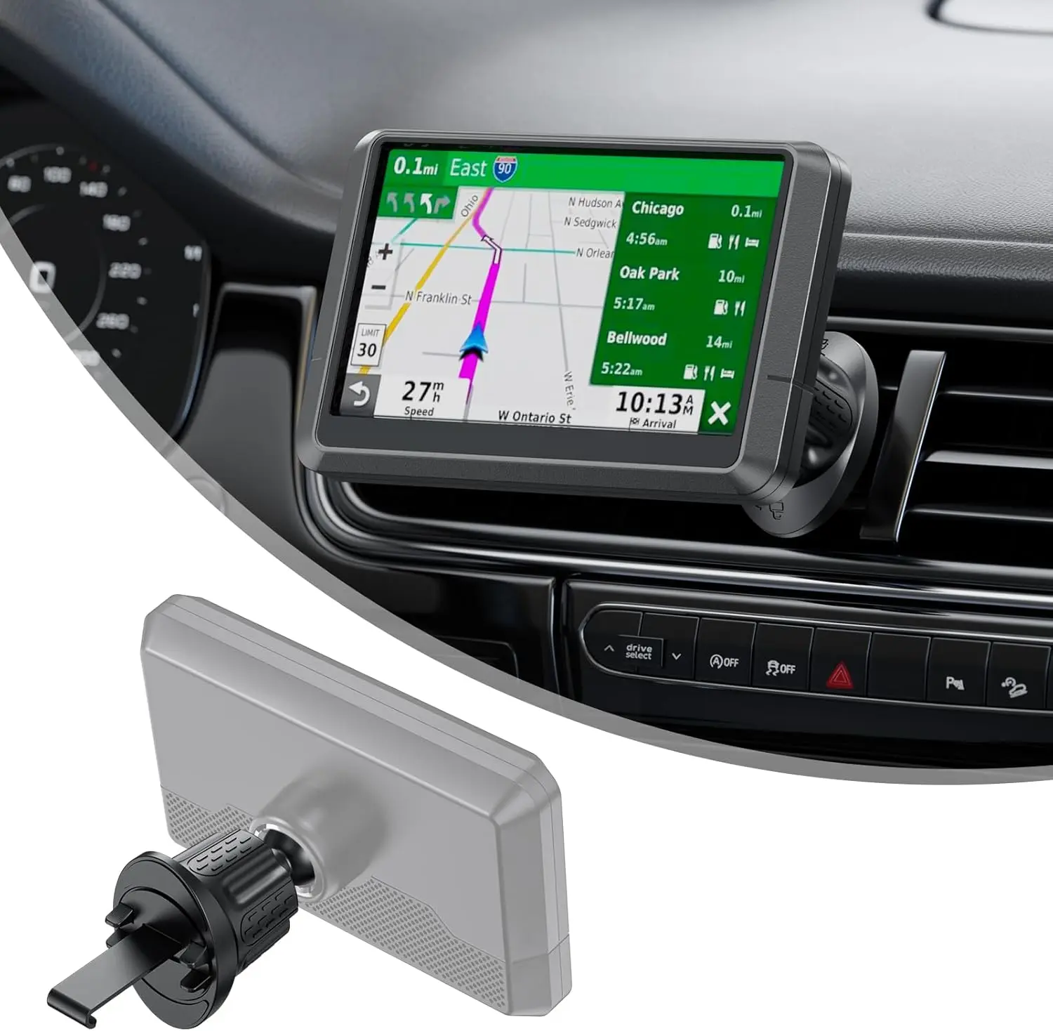 Garmin GPS Car Mount - Upgraded Metal Hook Air Vent Holder, 17mm Ball Mount Compatible with Garmin Nuvi, Drive, DriveSmart, Dezl & Other 17mm Ball GPS Devices, Gps Device