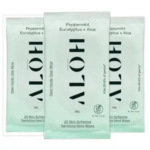 Peppermint Eucalyptus + Aloe Sanitizing Hand Wipes - Clean Hands, Clear Mind On The Go Sanitizer for Kids and Adults - Travel Size 3 Pack 20ct Wipes (60 Wipes)