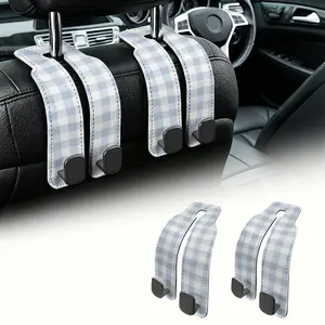 Car Seat Headrest Hooks for Purses and Bags, 2 Pack Bag Purse Holder for Car With Double Metal Hooks, Car Purse Hanger, Headrest Back Seat Handbags Hook Cute Blue White Checkerboard Hanging Accessories, Perfect for Summer Road Trips