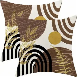 Two Bohemian-Style Pillowcases, Orange, Sunlit, Tropical Leaf-Decorated, Medieval-Style Pillowcases, Outdoor Decoration, Bohemian-Style Sofa Covers, Single-Sided Without Pillow Cores