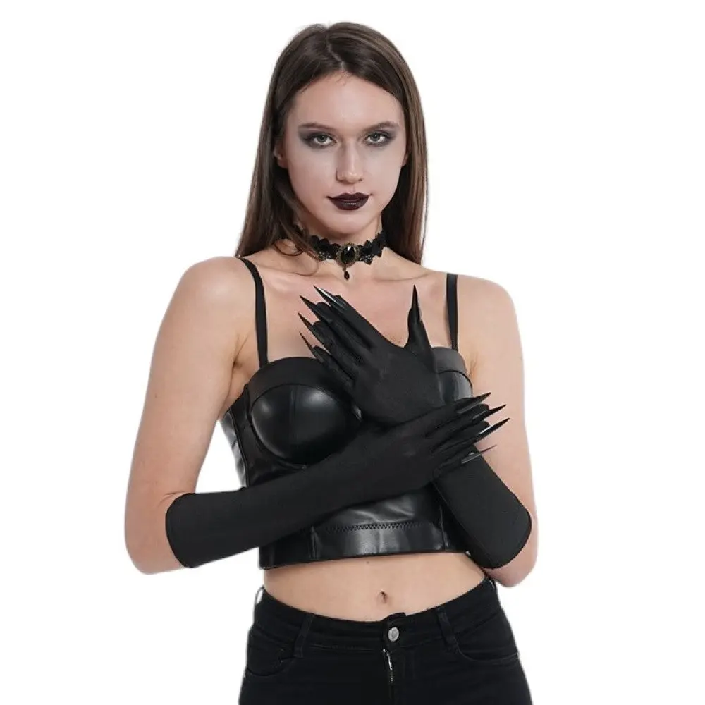 Black Long Gloves with Nails - Cat - Witch - Costume Accessories - One Size