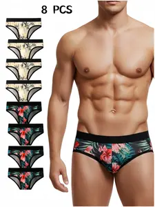Trendy Men's 2 Color 8 Piece Triangle Underwear Set, Unique Print Design, Comfortable Lightweight Sexy, Casual Fitted, All Seasons