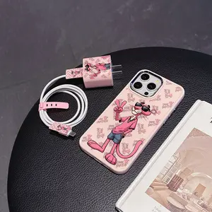 5 Piece Set Panther Phone Case Pattern, Charger Head Cover, Cable Protector, Storage Rope, Anti-Drop Tpu Protective Case for iPhone