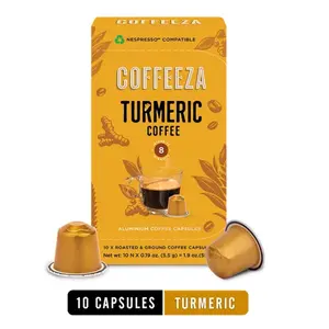 Coffeeza Turmeric Coffee Pods | 100% Arabica Coffee| Nespresso Compatible Coffee Pods | 1 Box (10 Capsules)
